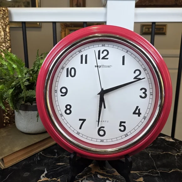 Skytimer Red Wall Clock 11.5" Retro Diner Style Quartz Kitchen Decor - Picture 1 of 5